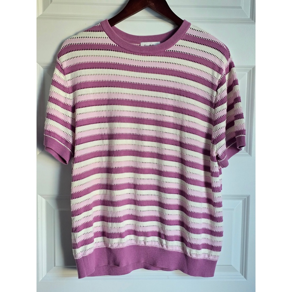 Goodfellow & Co Mens Purple Striped Short Sleeve Knit Sweater Pointelle Size L